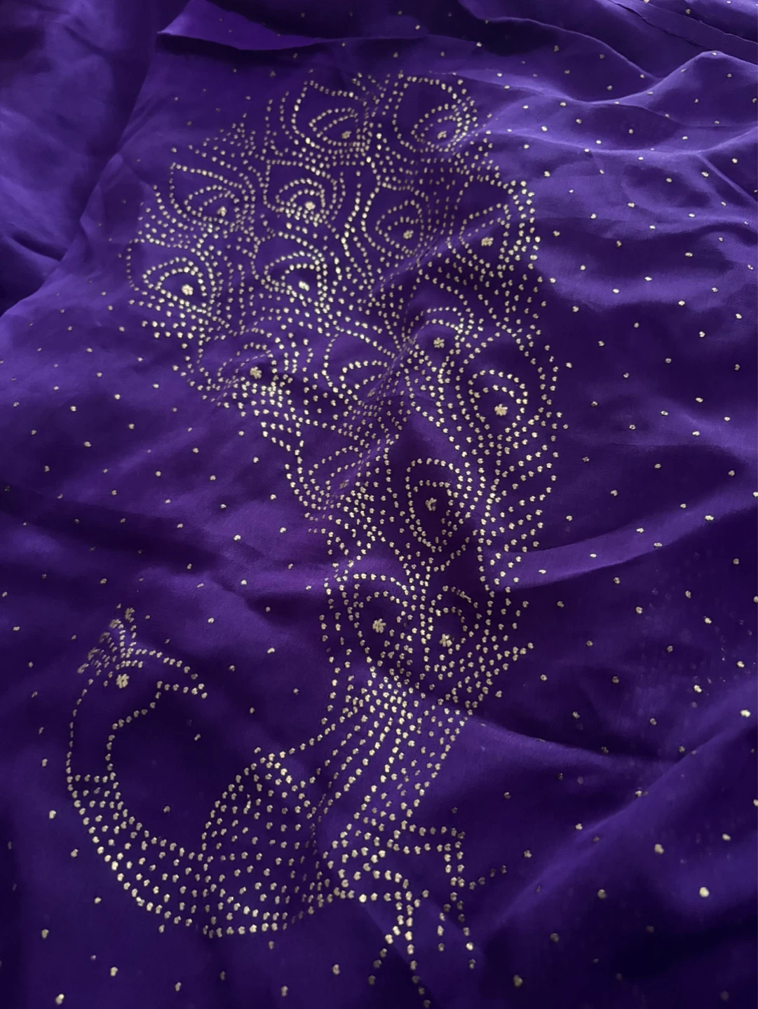 Purple saree with Gold Peacock Design