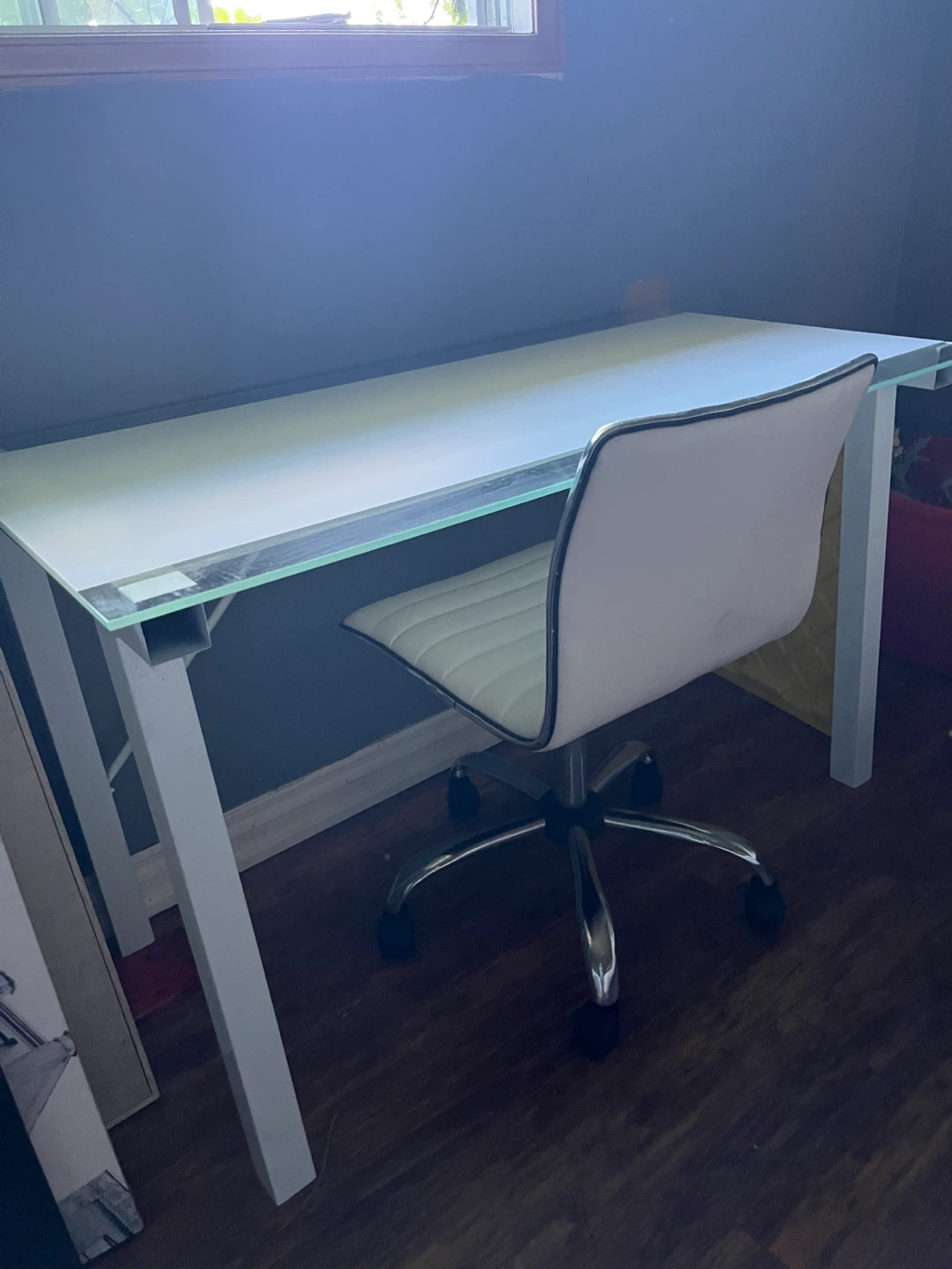 White and Glass Desk with Swivel Chair