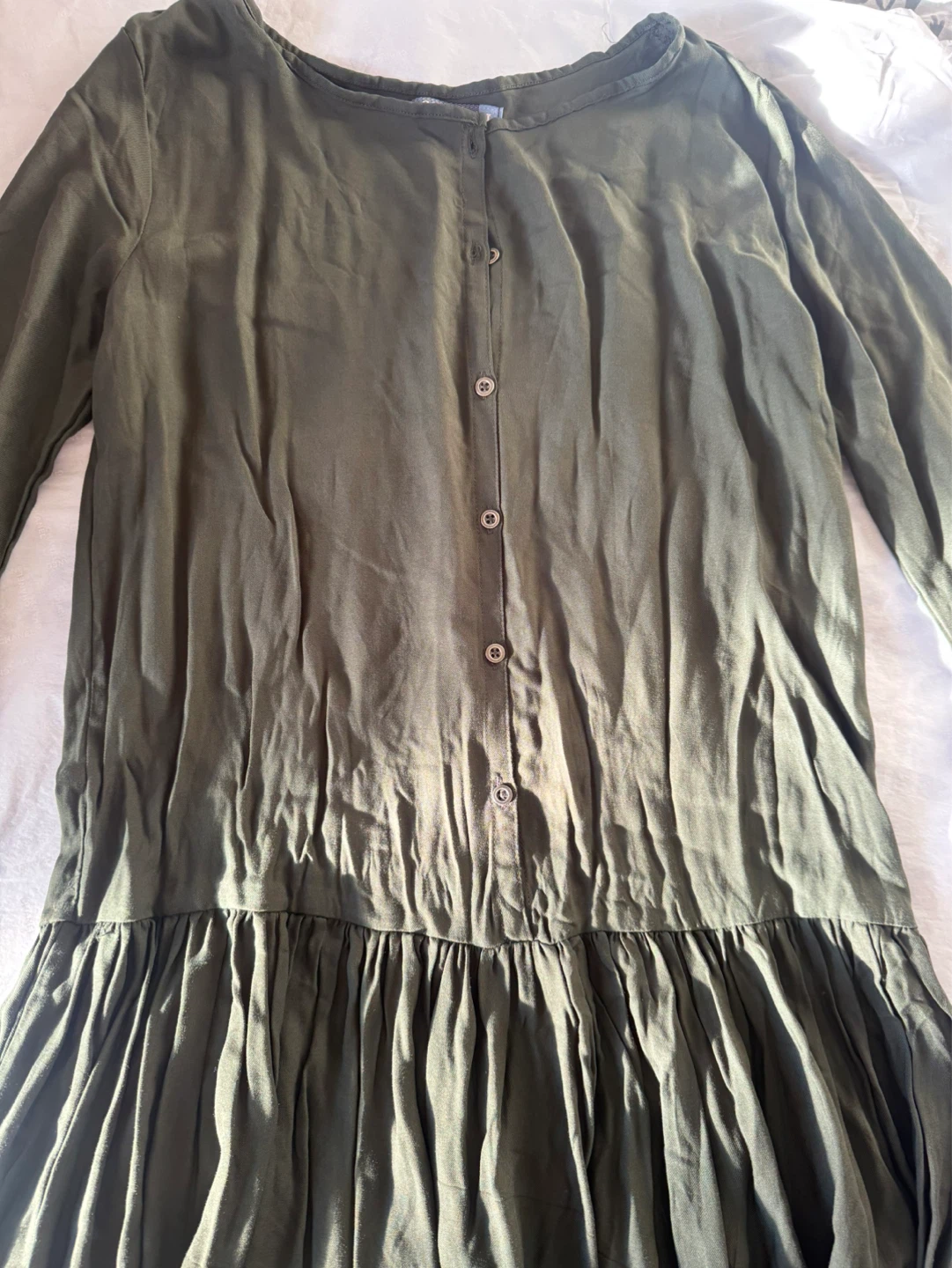 ⚽️Olive Green Button-Up Dress with Ruffle Hem - photo 2