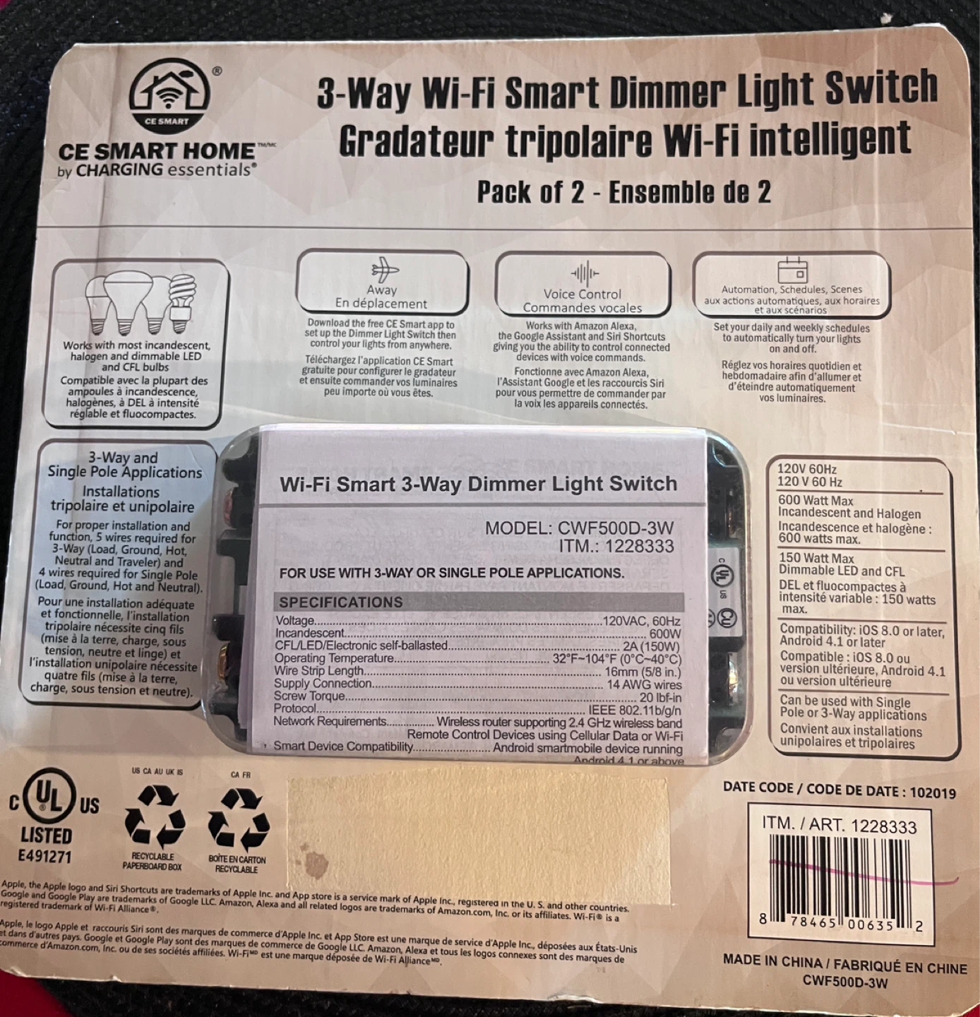 ⚽️ CE Smart Home 3-Way Wi-Fi Smart Dimmer Light Switch Pack of 2 - photo 2