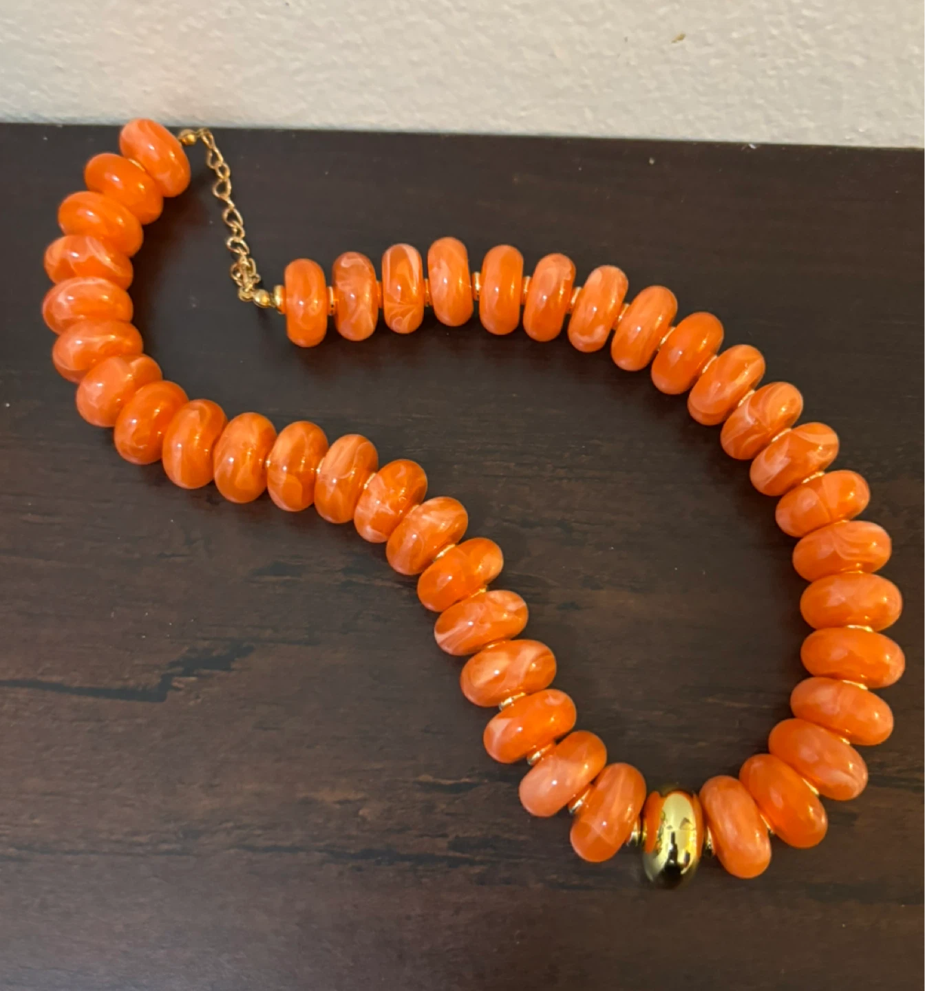 NEW-Orange Beaded Necklace with Gold Accent