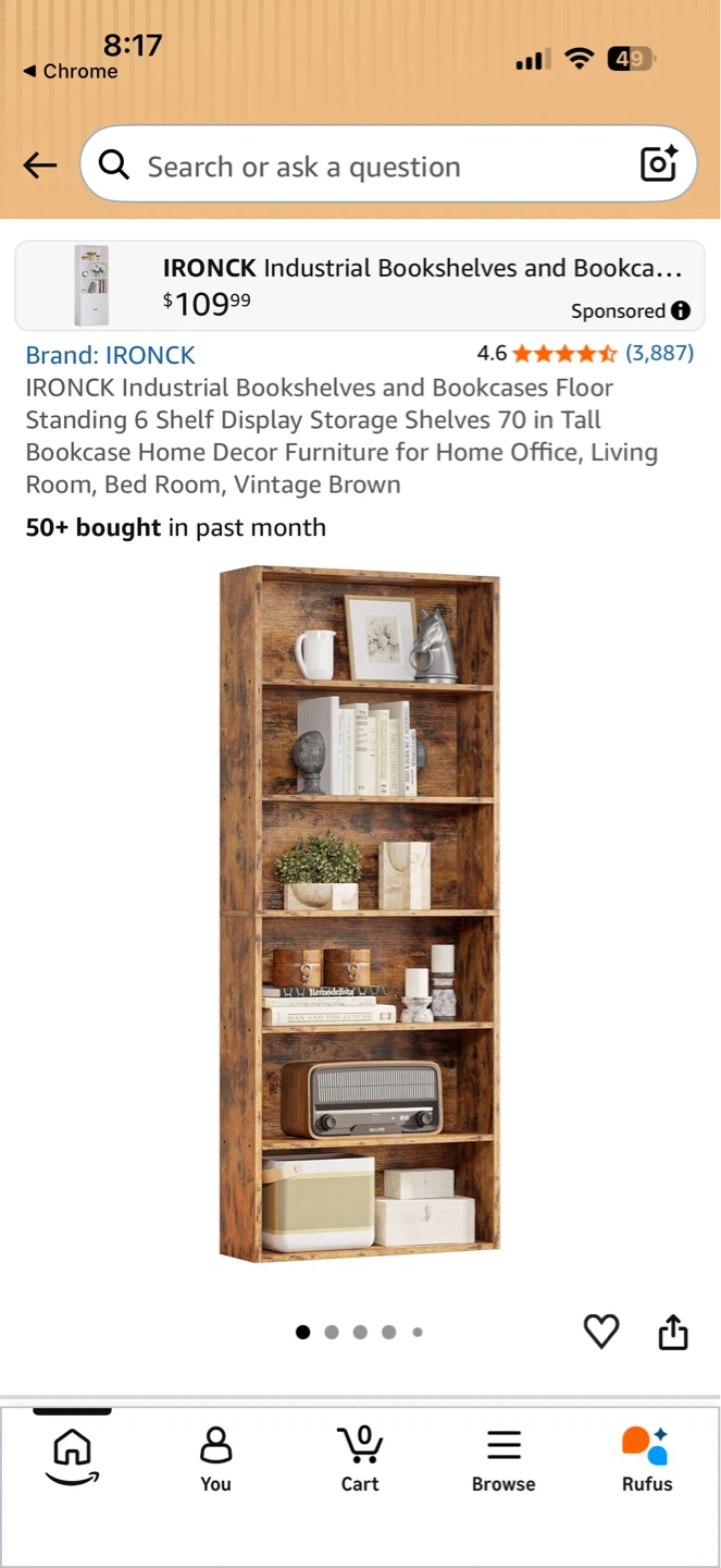IRONCK 6 Shelf Tall Bookshelf