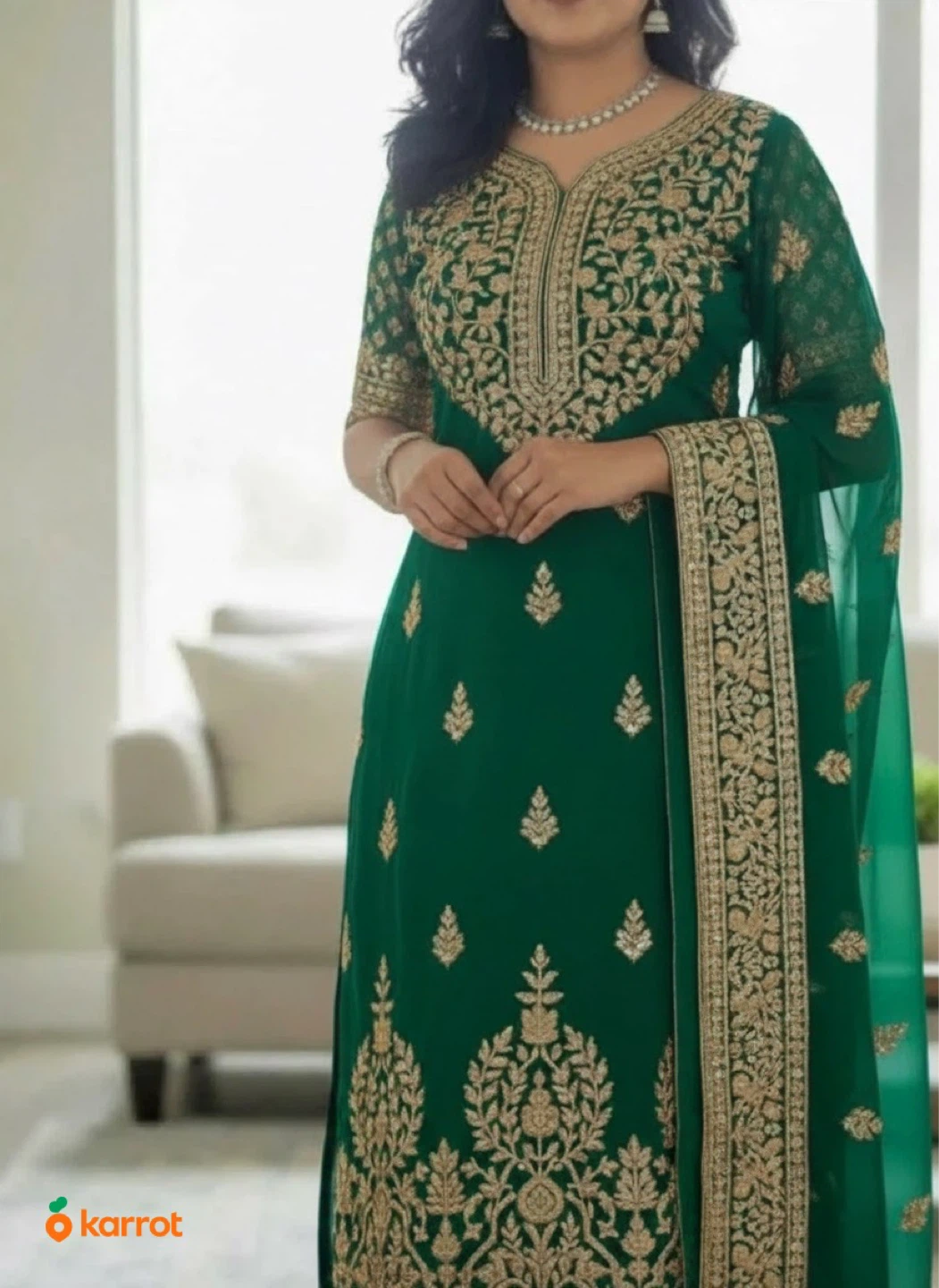 Green Embellished Kameez Top XXL - photo 5