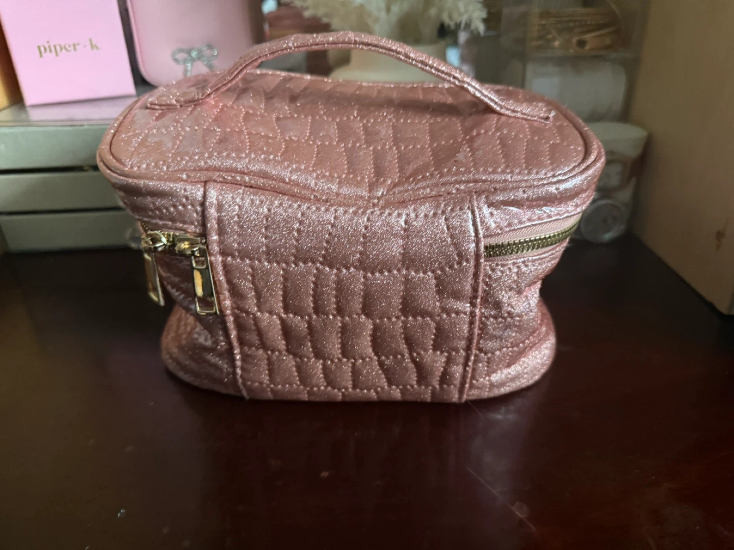 Pink Quilted Glitter Makeup Bag - photo 2