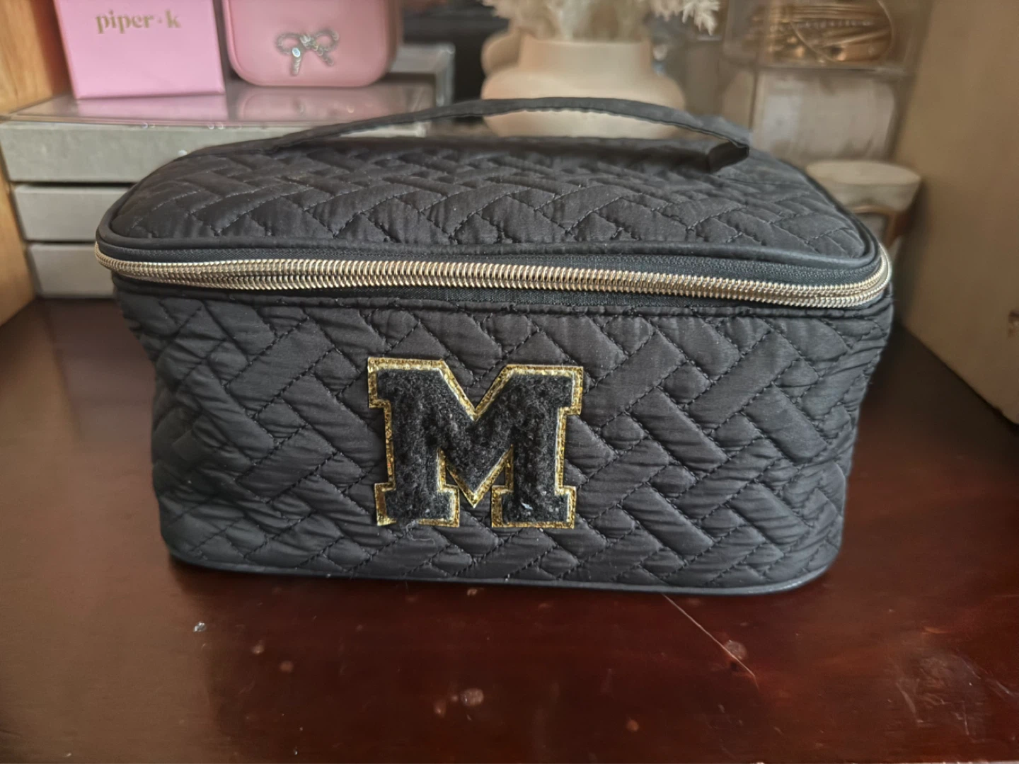 Black Quilted "M" Cosmetic Bag