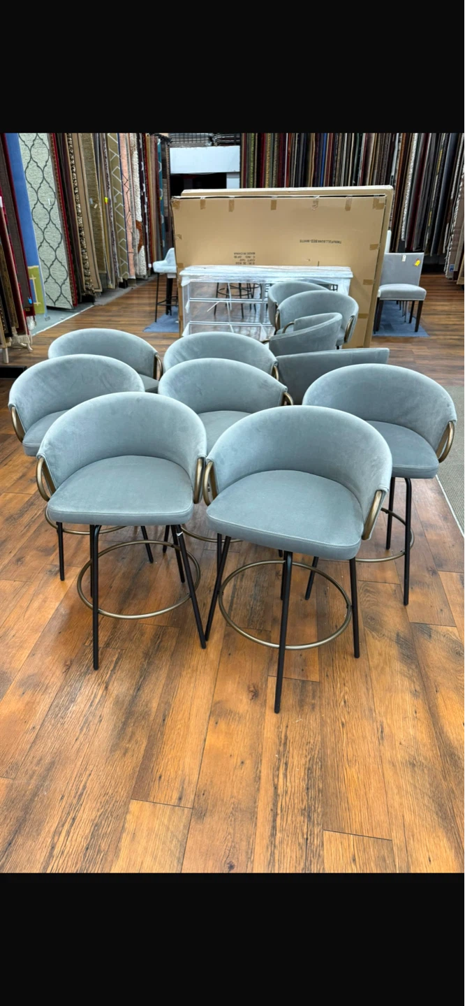 ⚽ Grey Velvet Counter Stools with Gold Accents
