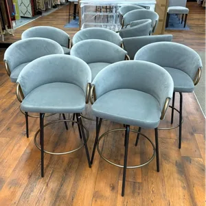 ⚽ Grey Velvet Counter Stools with Gold Accents