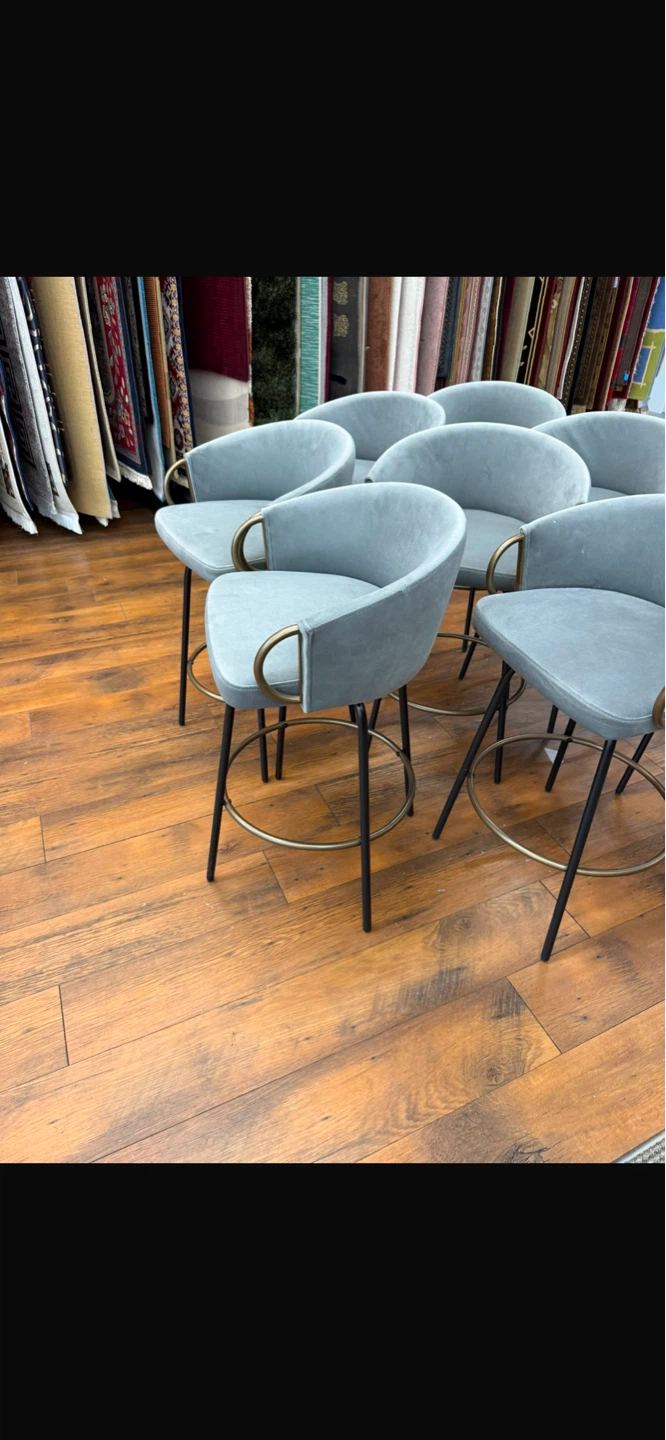 ⚽ Grey Velvet Counter Stools with Gold Accents - photo 2