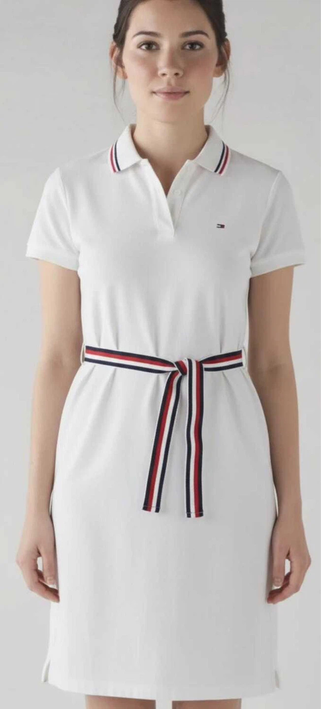 Tommy Hilfiger Women's White Polo Dress with Belt - L/G