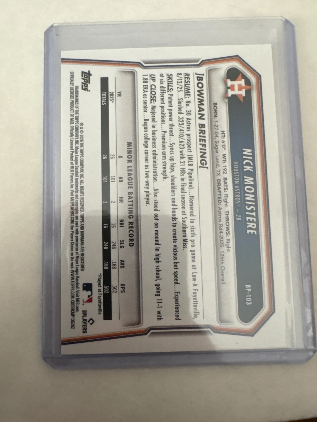 2023 Topps Bowman Sterling Nick Monstére Baseball Card - photo 2
