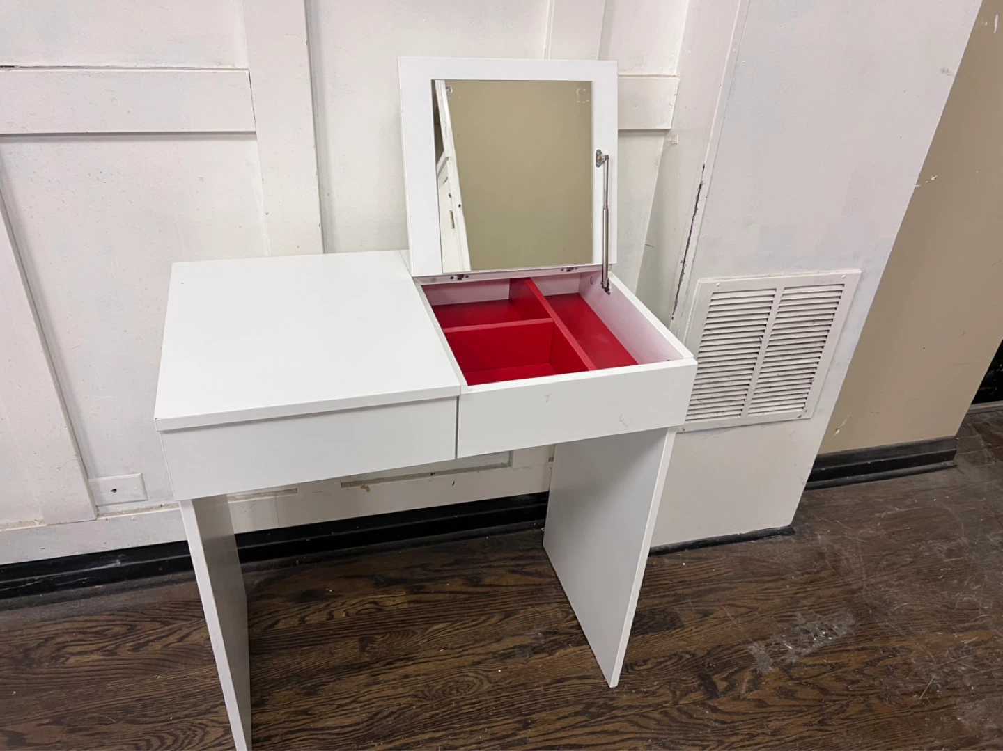 White Vanity Table with Mirror and Drawer - photo 2