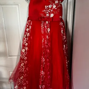 Red Formal Dress with Floral Embroidery
