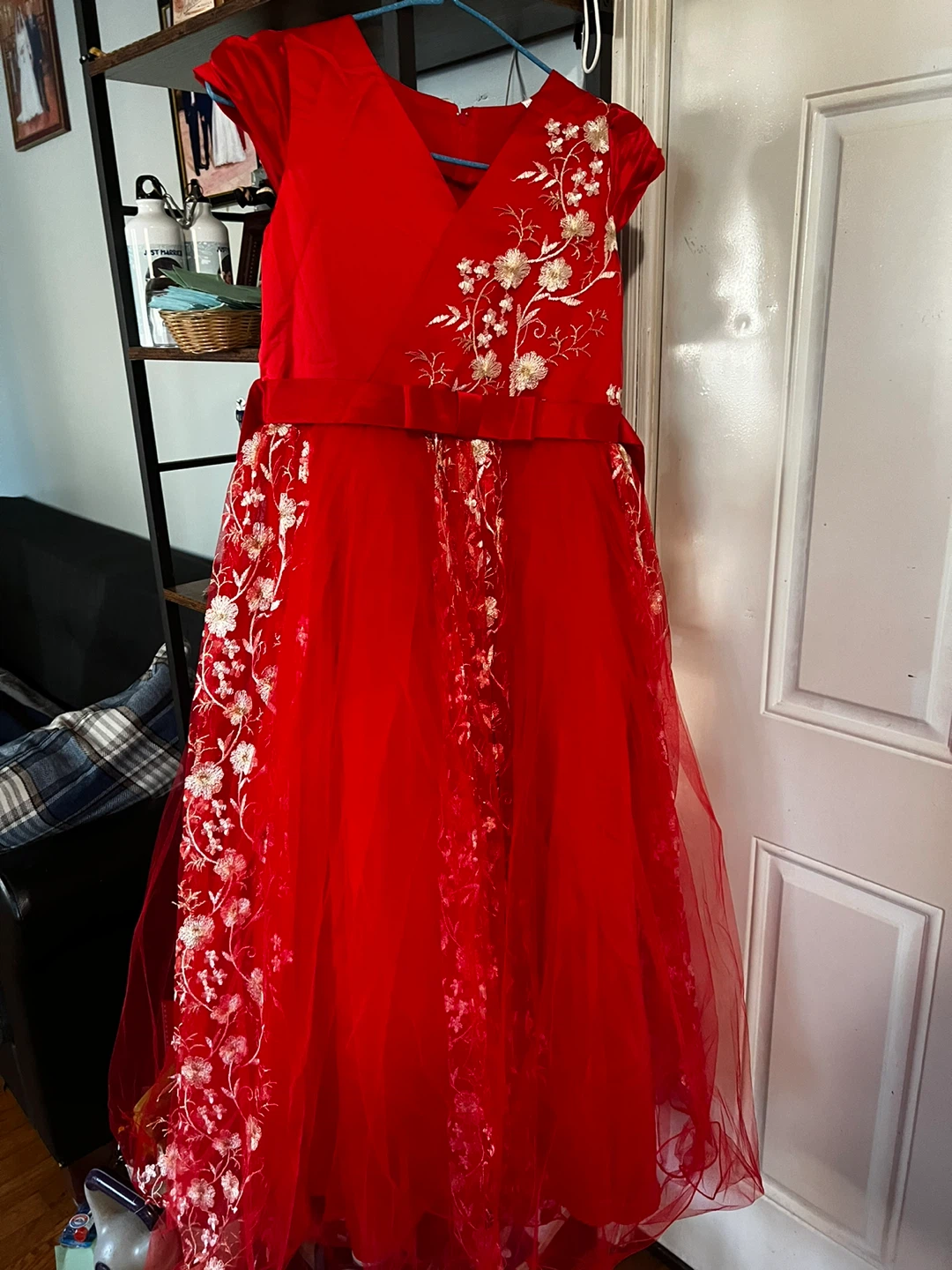 Red Formal Dress with Floral Embroidery - photo 2
