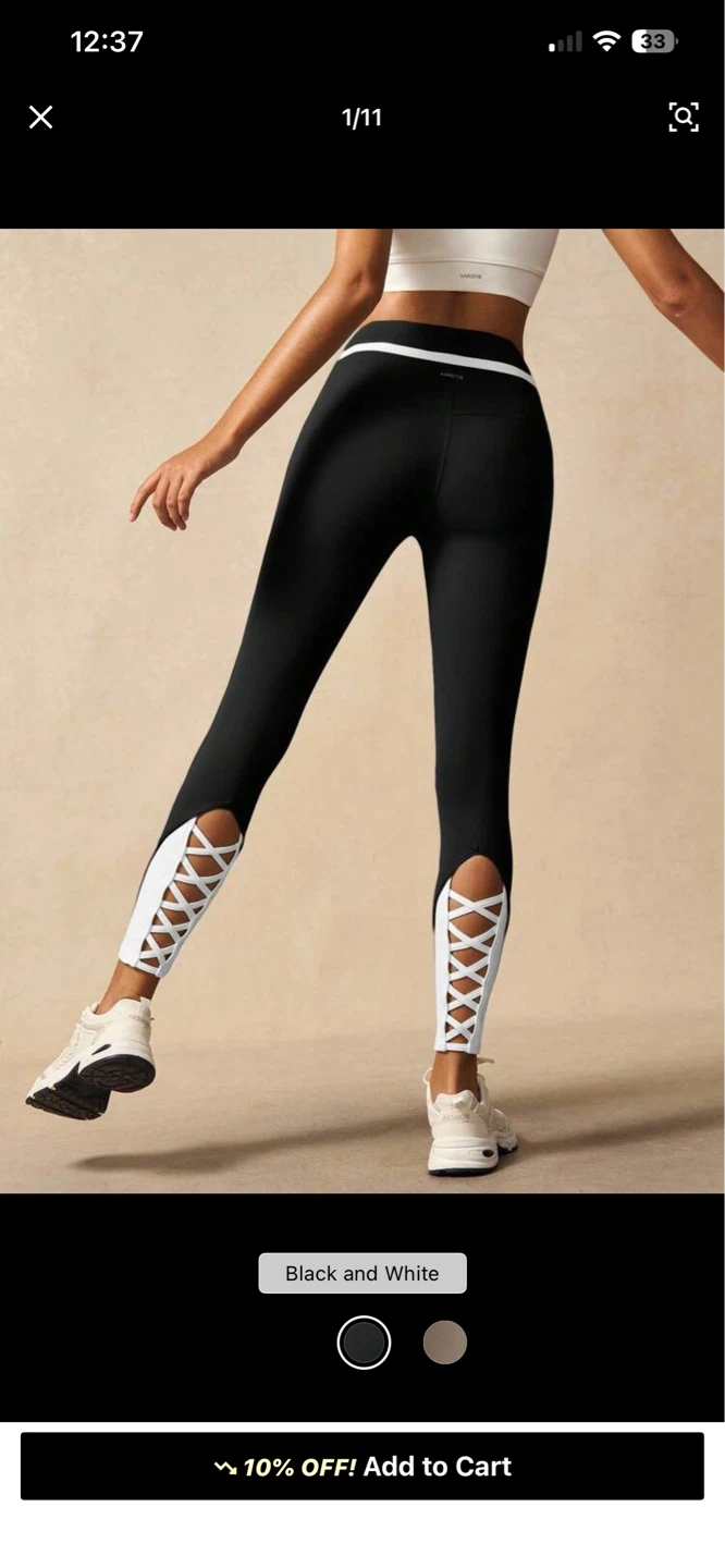 Women's Black and White Lace-Up Leggings