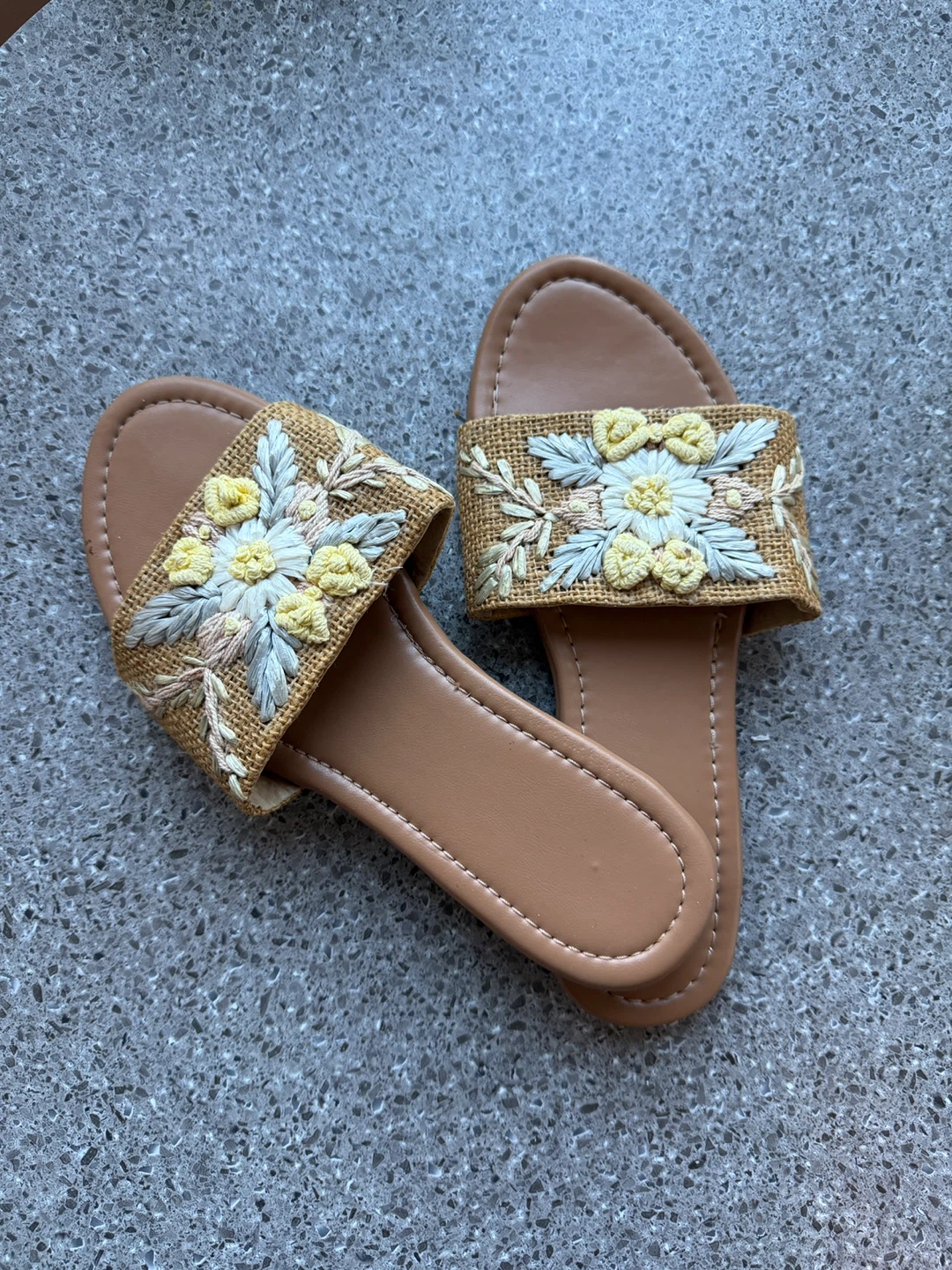 Embroidered Straw Slide Sandals