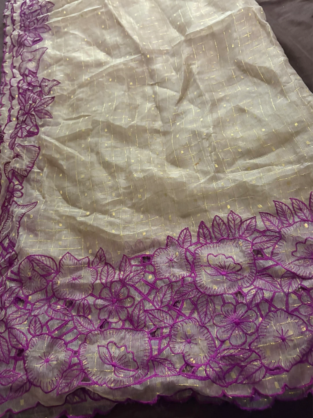 Sheer Scarf with Purple Floral Embroidery - photo 2