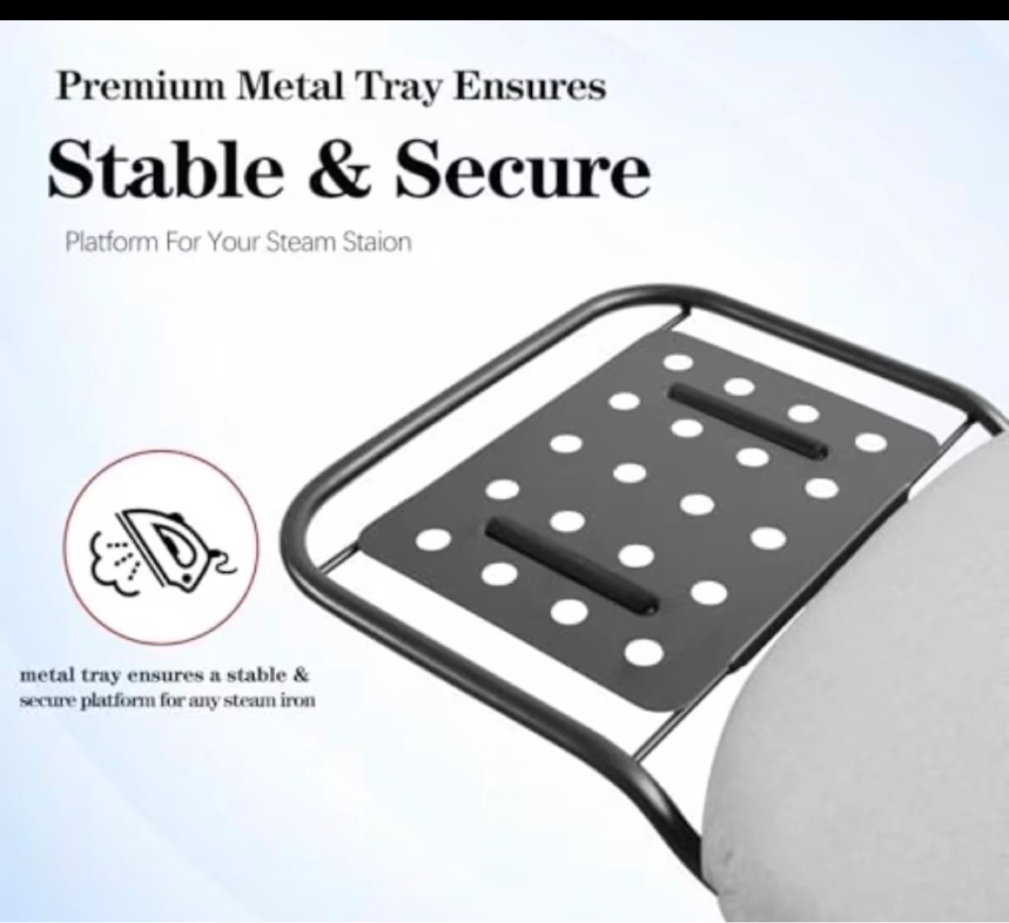 Grey Ironing Board with Metal Steam Iron Rest