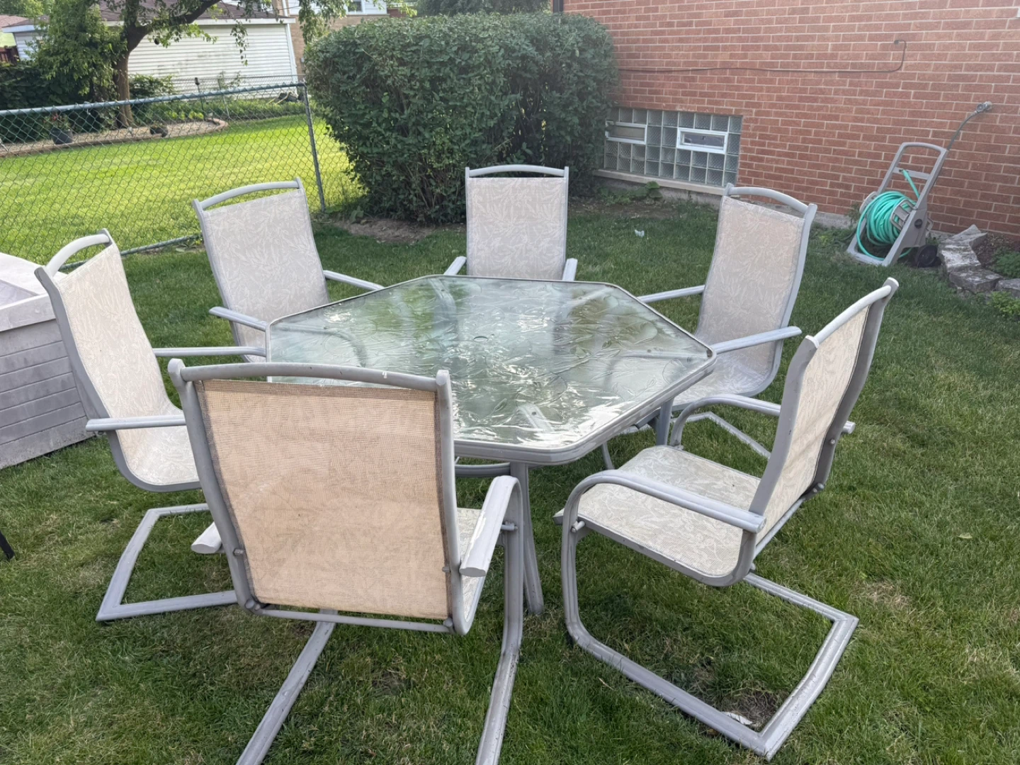 Patio Dining Set – Glass Top Table with 6 Sling Chairs - photo 4