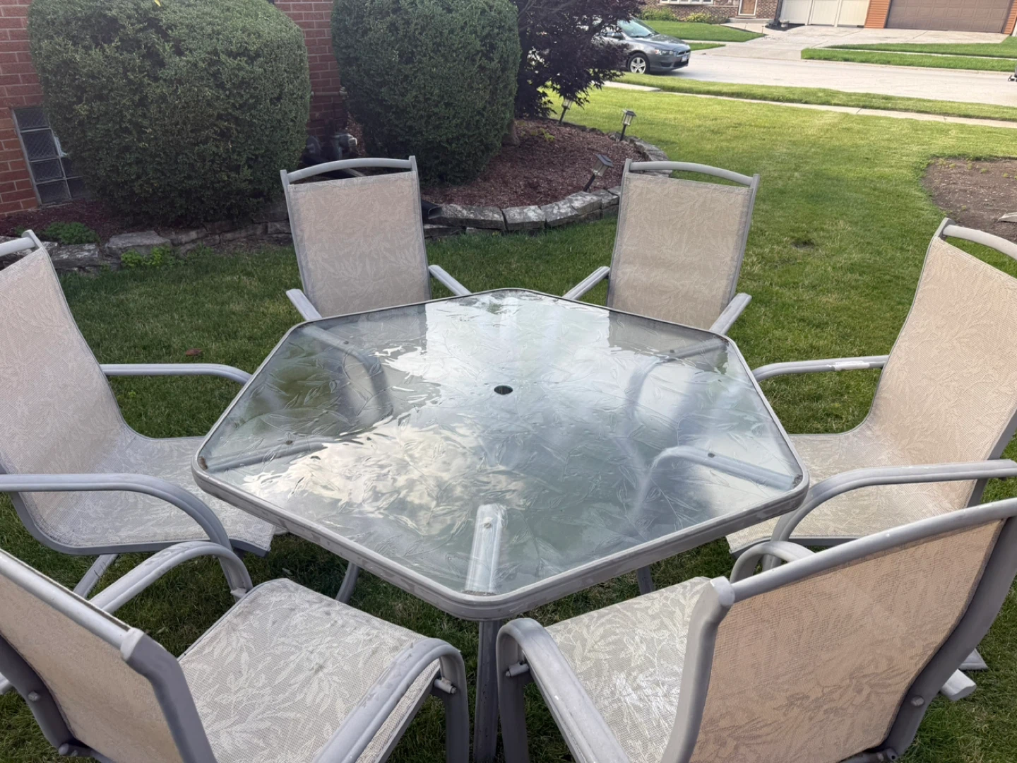 Patio Dining Set – Glass Top Table with 6 Sling Chairs - photo 3