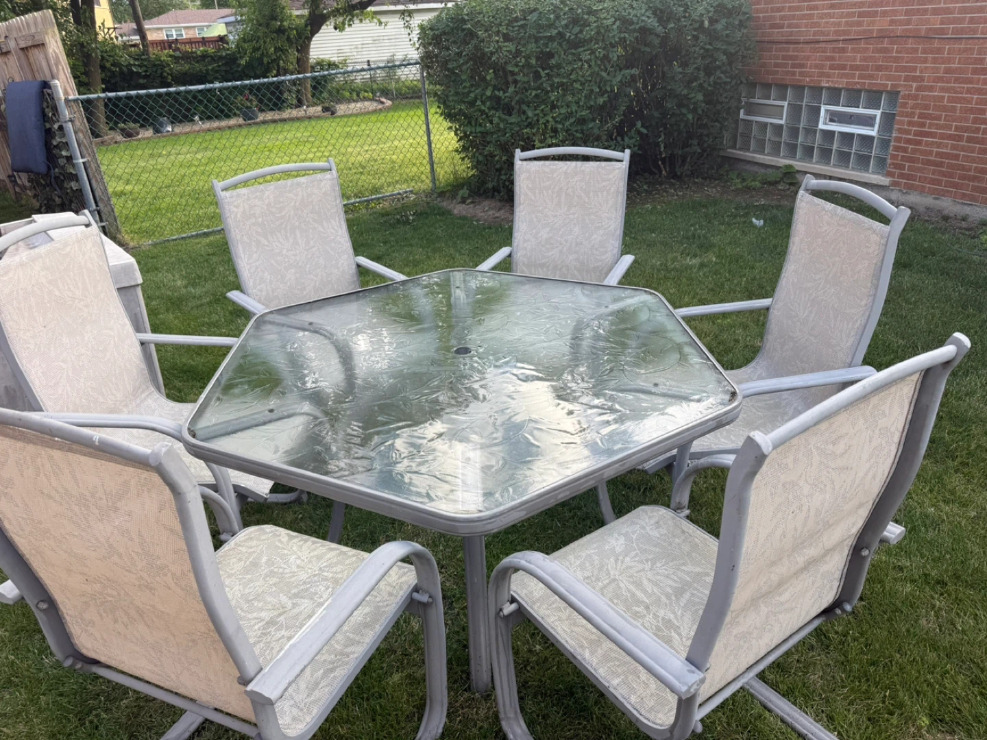 Patio Dining Set – Glass Top Table with 6 Sling Chairs - photo 2