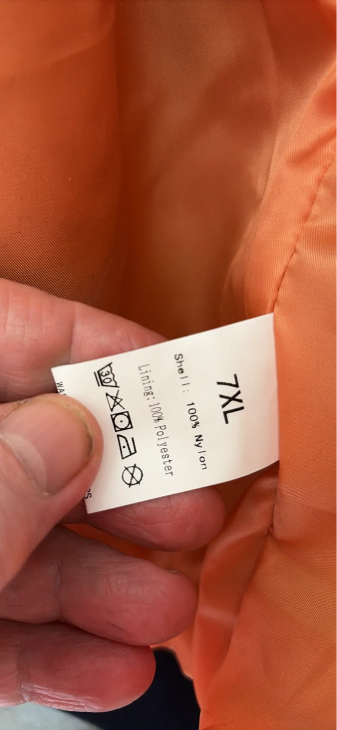 7XL Jacket Shell 100% Nylon, Lining 100% Polyester