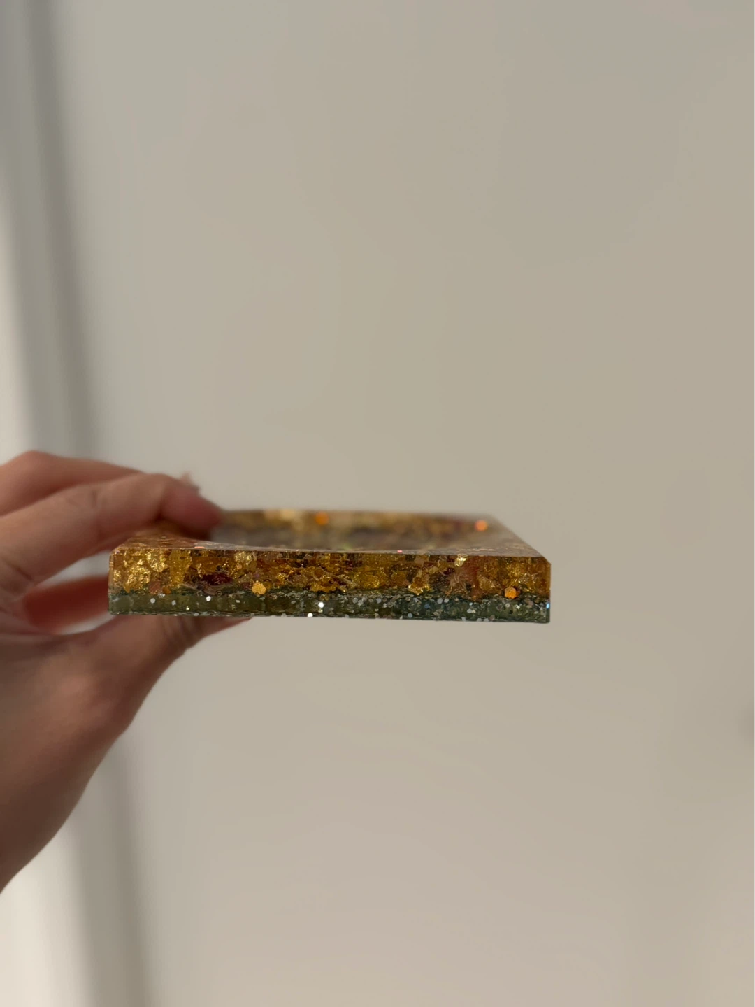 Resin Coaster with Dried Flowers and Gold Flakes