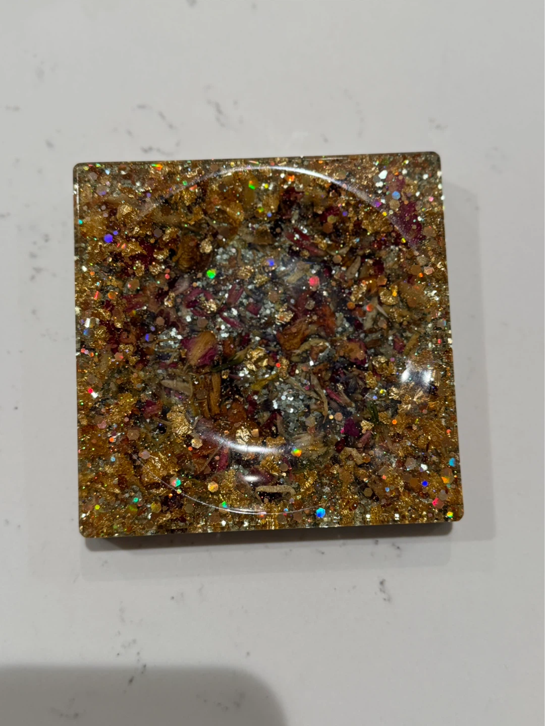Resin Coaster with Dried Flowers and Gold Flakes - photo 2