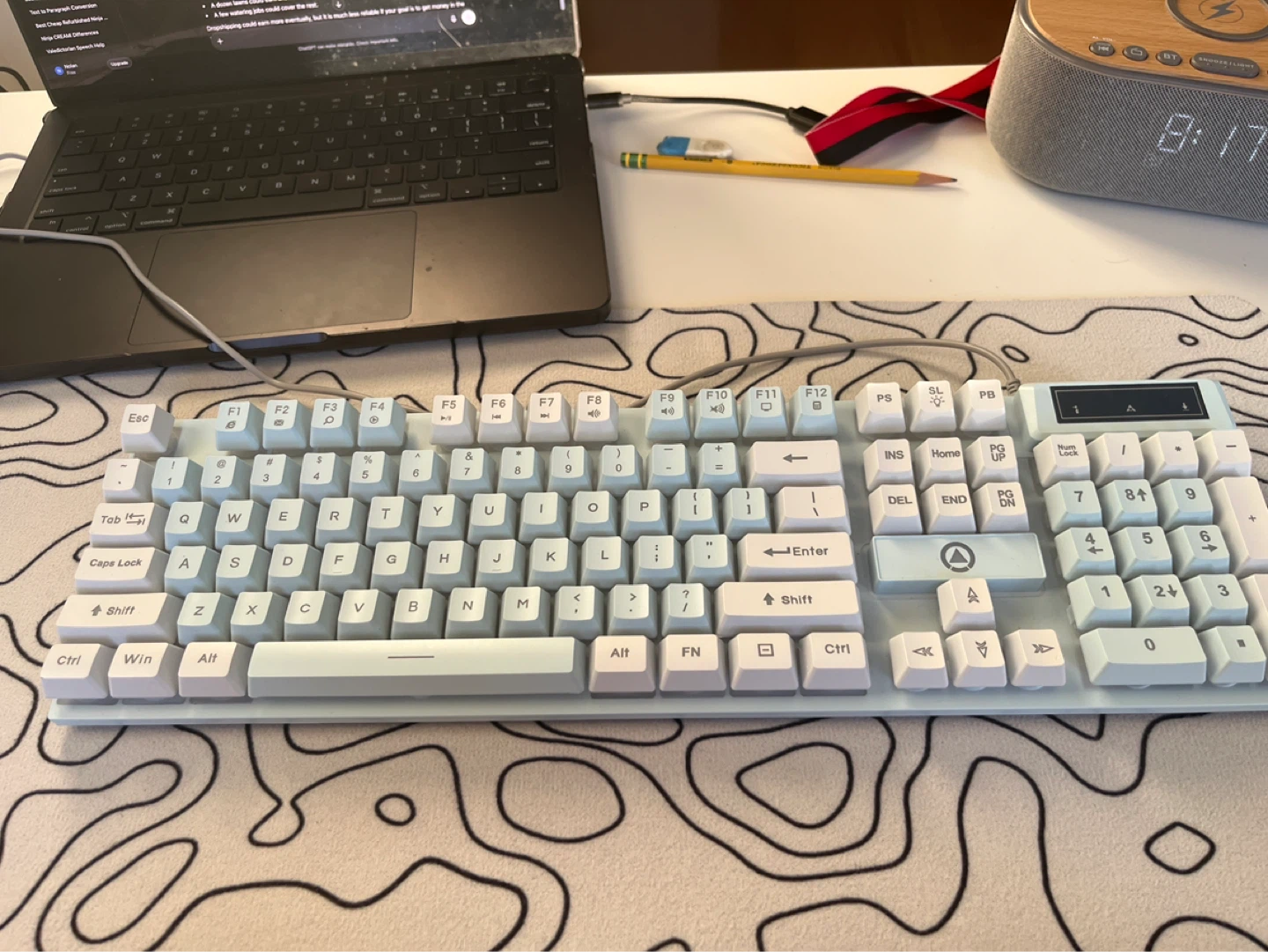 Light Blue LED Gaming Keyboard + Gaming Mat