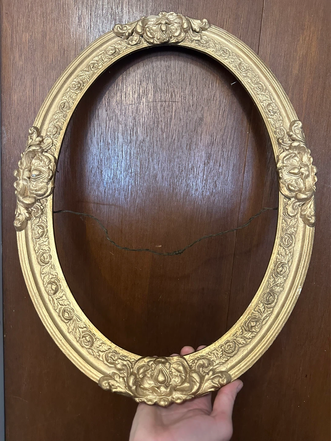 Antique Gold Gesso Wood Oval Frame 23"x17"