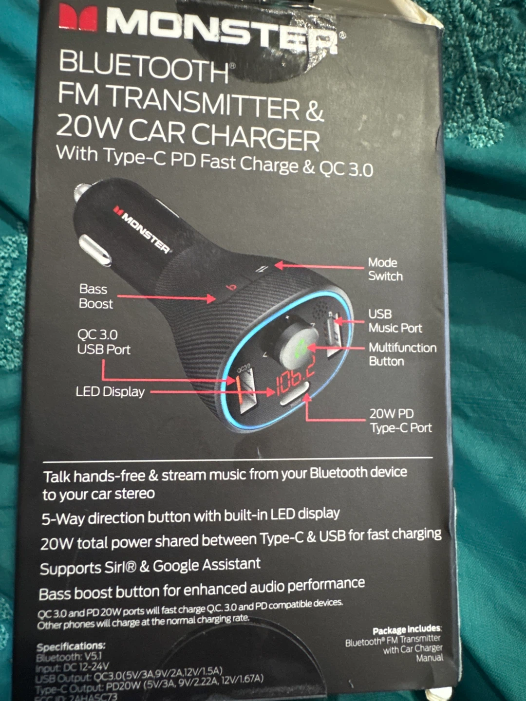 ⚽ Monster Bluetooth FM Transmitter & 20W Car Charger - photo 2