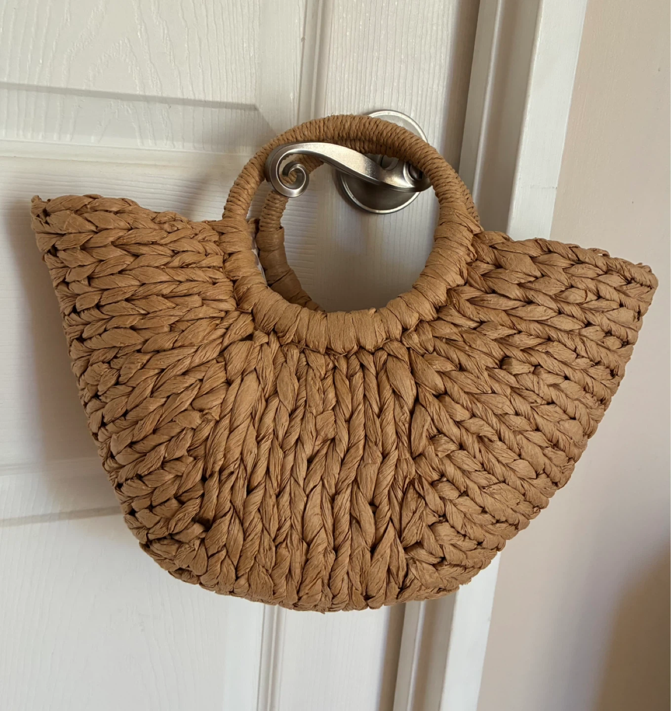 Justfab-soft paper Straw Tote Bag with Leopard Print Lining