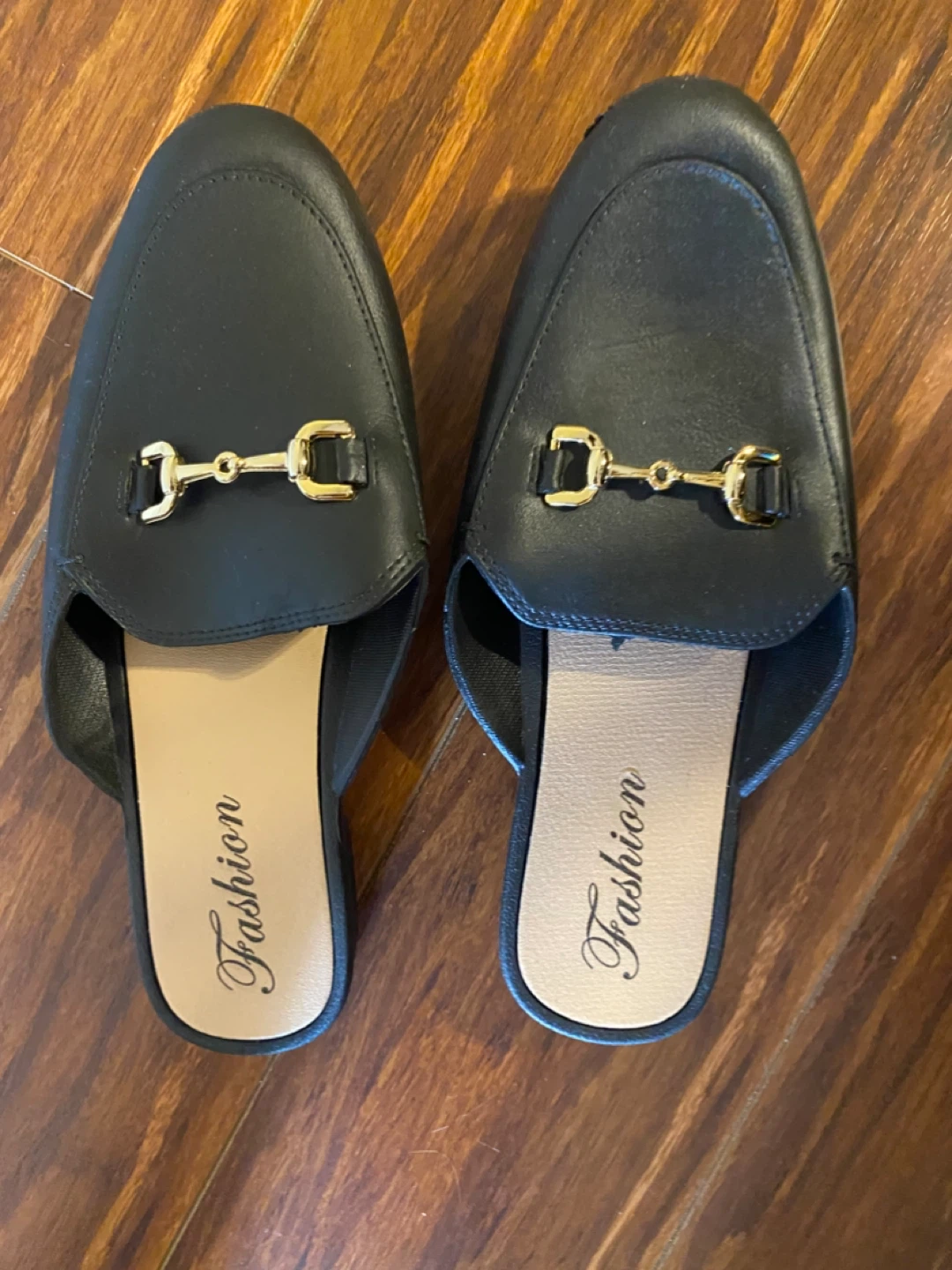 Black Mules with Gold Bit Detail