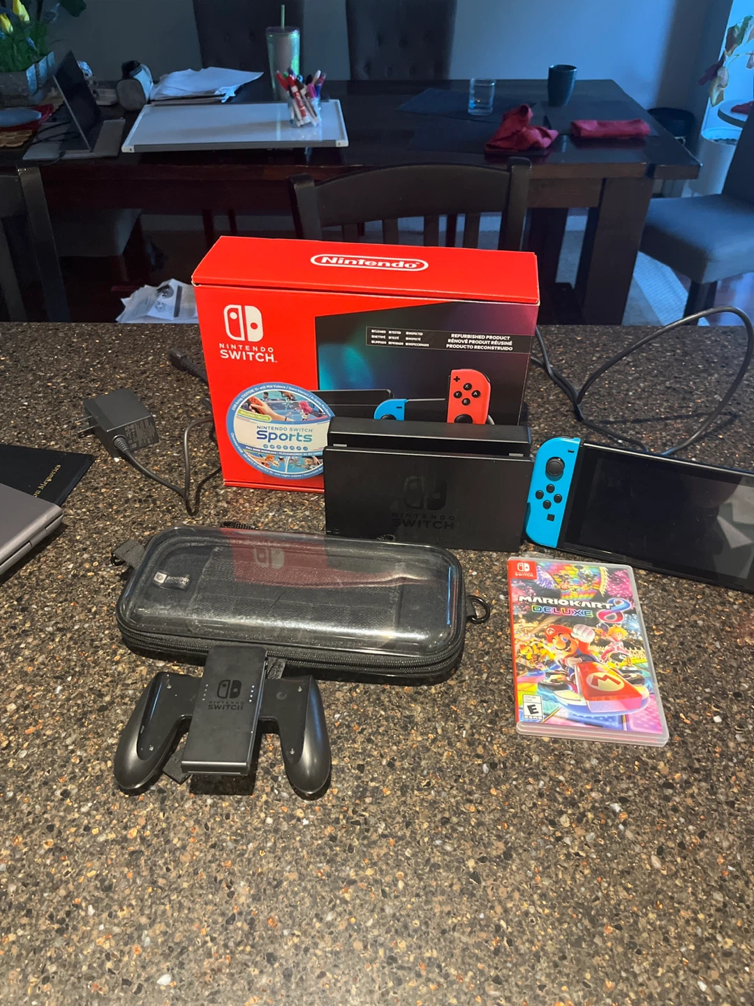 Nintendo Switch Console with Mario Kart Deluxe and Accessories