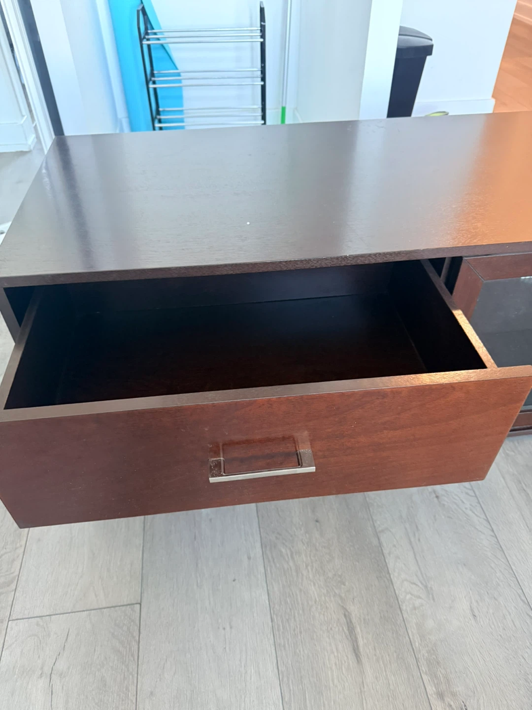 Dark Wood TV Stand with Glass Door Cabinet and Drawers - photo 2