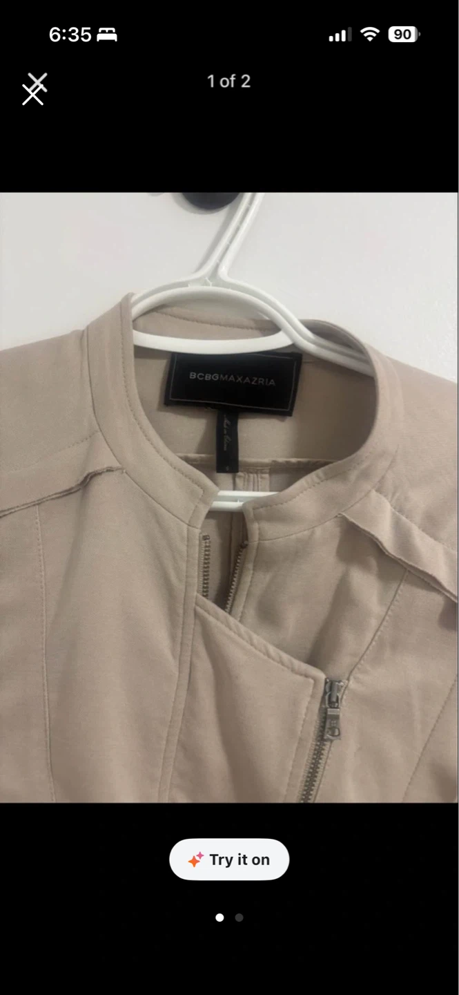 BCBGMAXAZRIA Women's Beige Moto Jacket