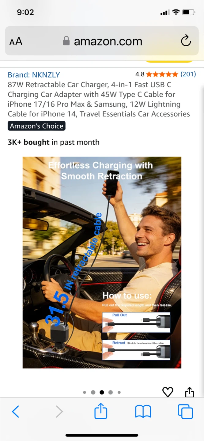 ⚽ NKNZLY 87W Retractable Car Charger - photo 4