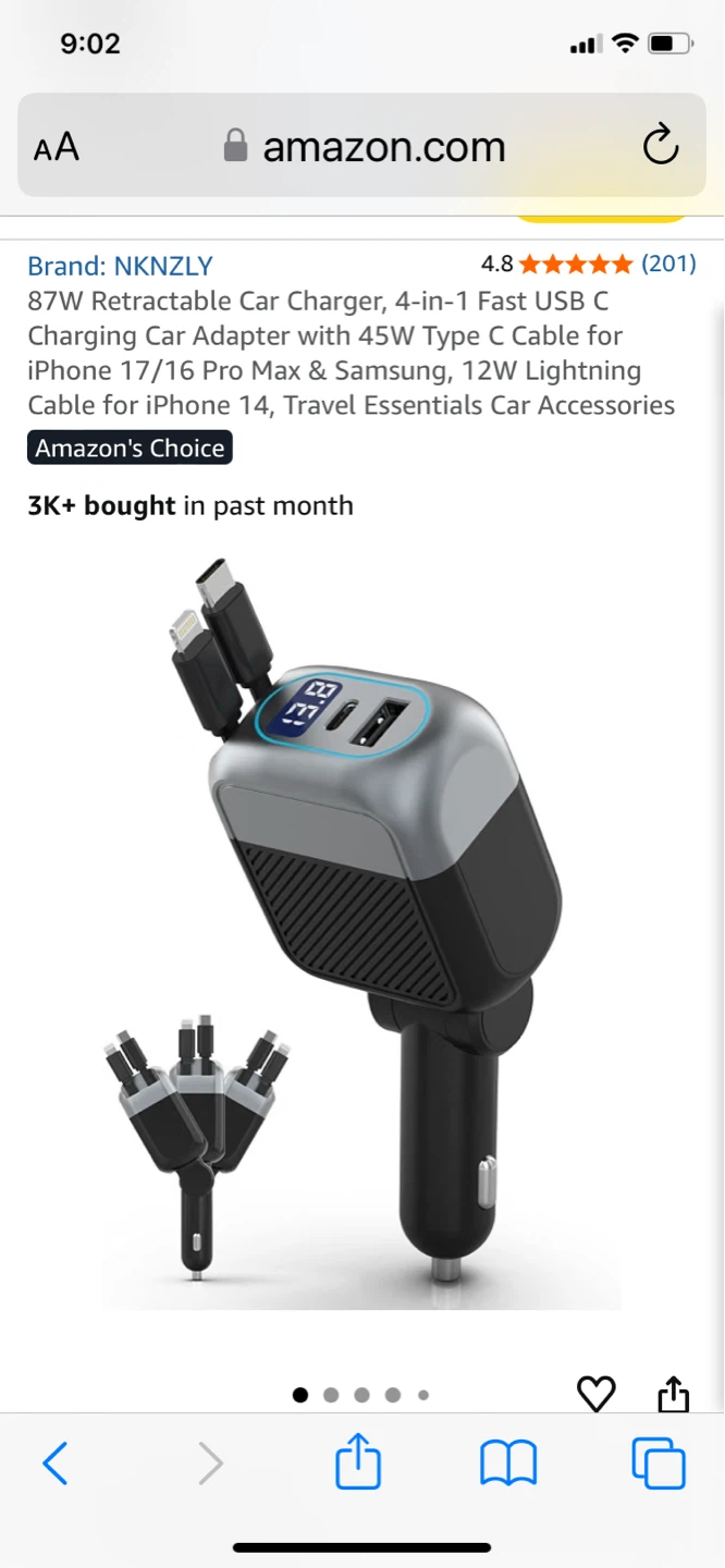⚽ NKNZLY 87W Retractable Car Charger