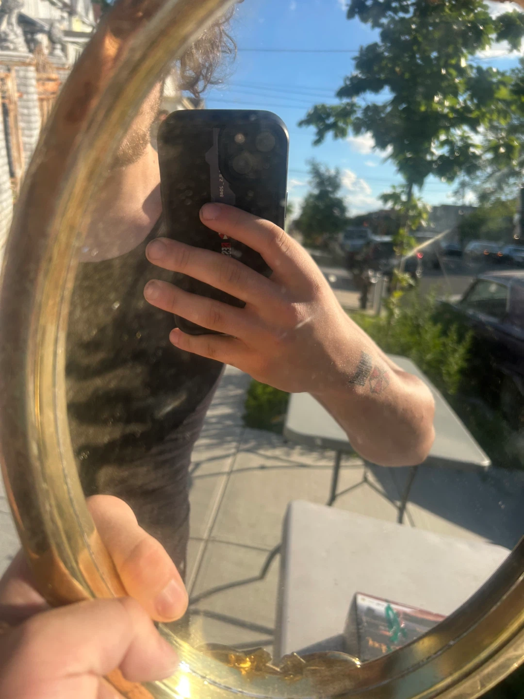 Vintage Gold Oval Mirror with Bow Accent