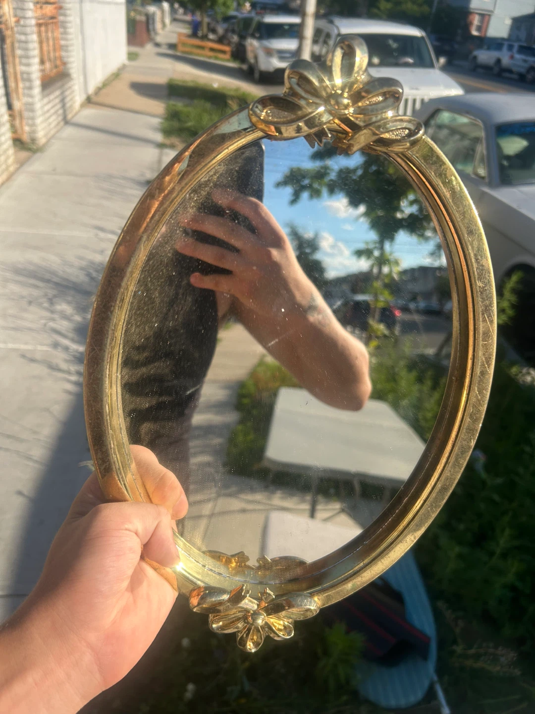 Vintage Gold Oval Mirror with Bow Accent - photo 3