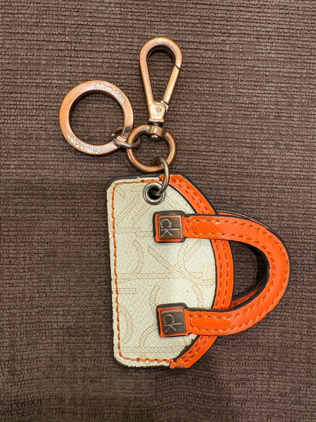Calvin Klein Orange and Cream Bag Tote Keychain