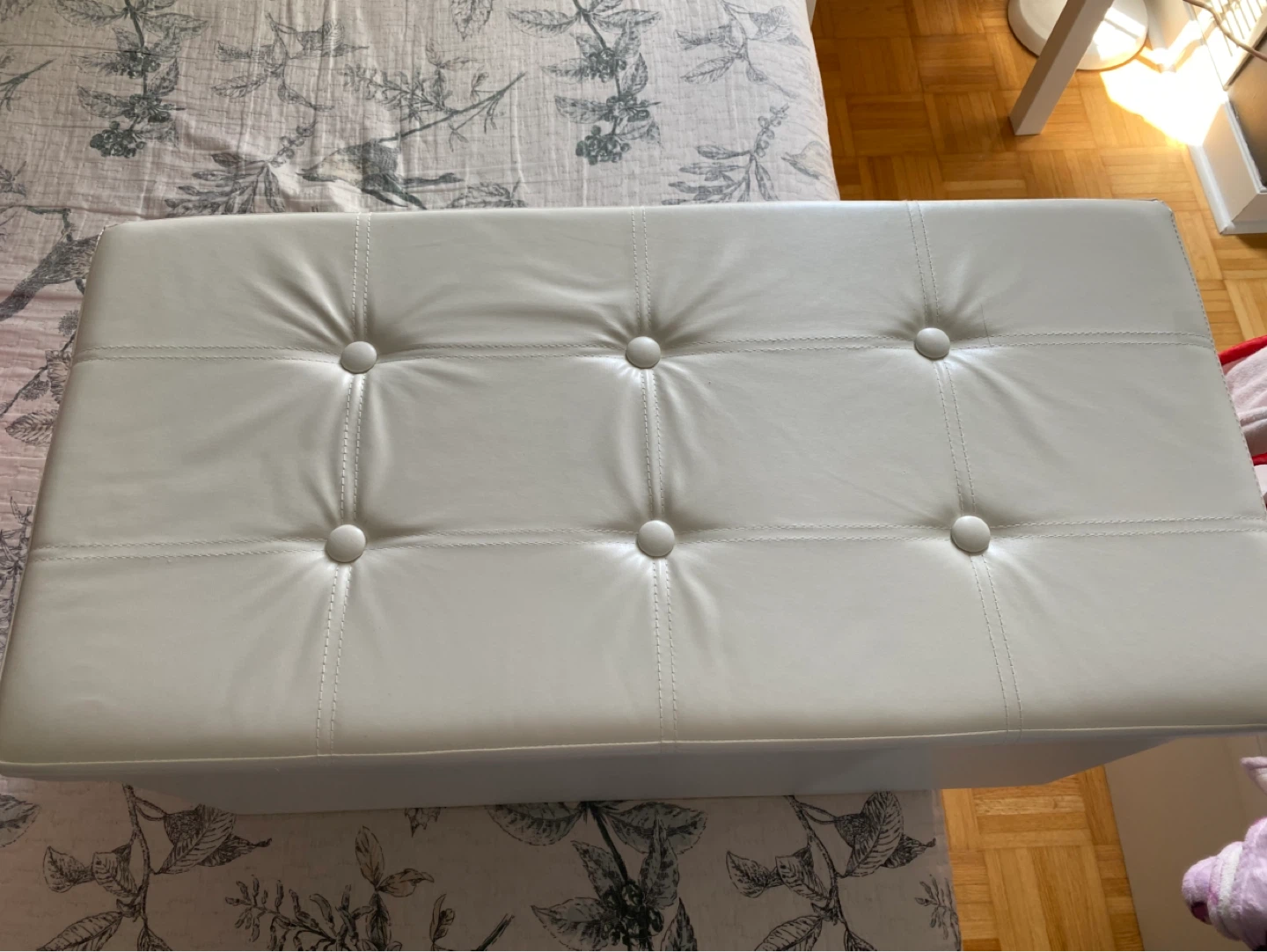 White Faux Leather Storage Ottoman Bench - photo 2