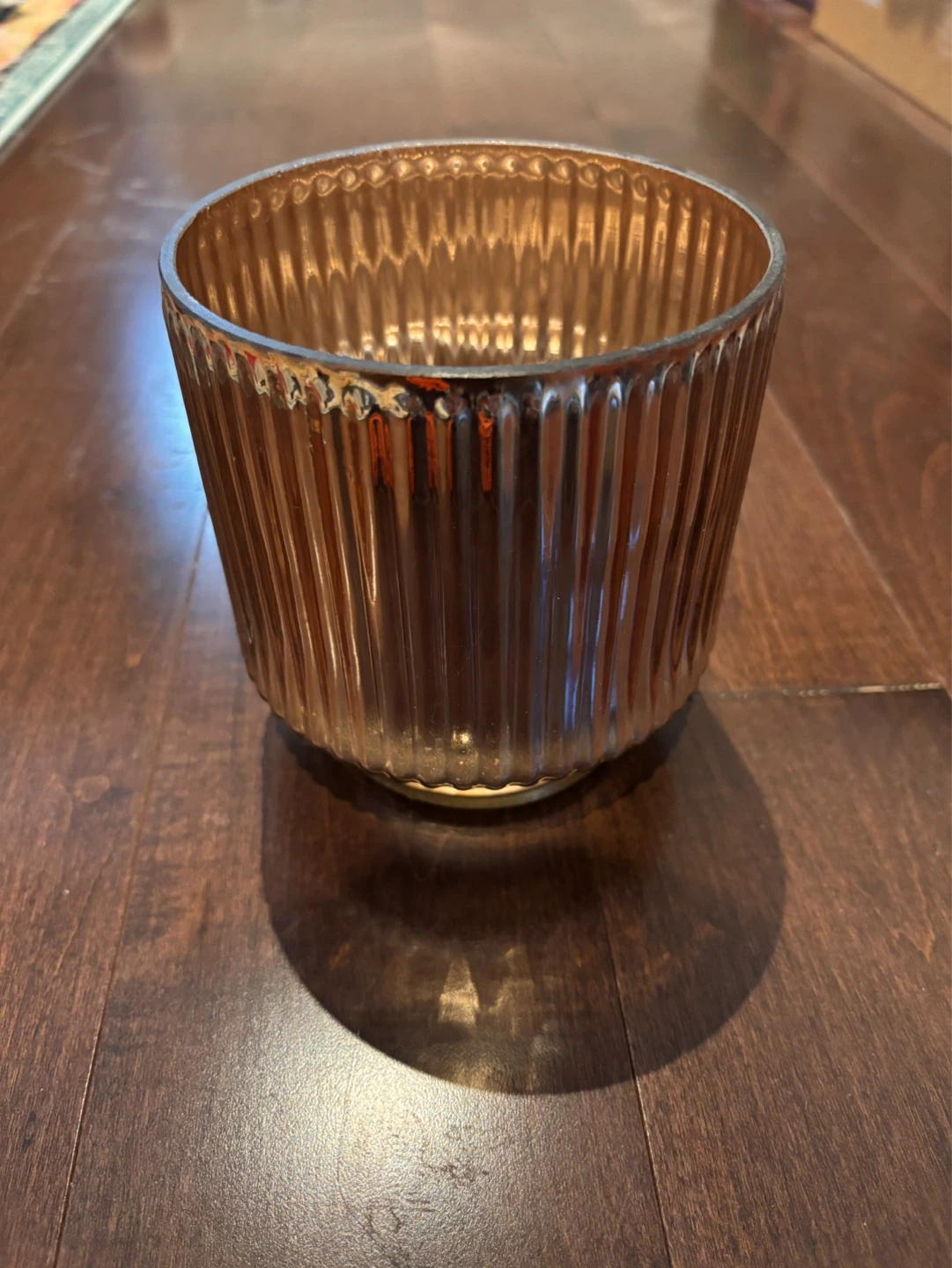 Amber Ribbed Glass Pot/ Vase