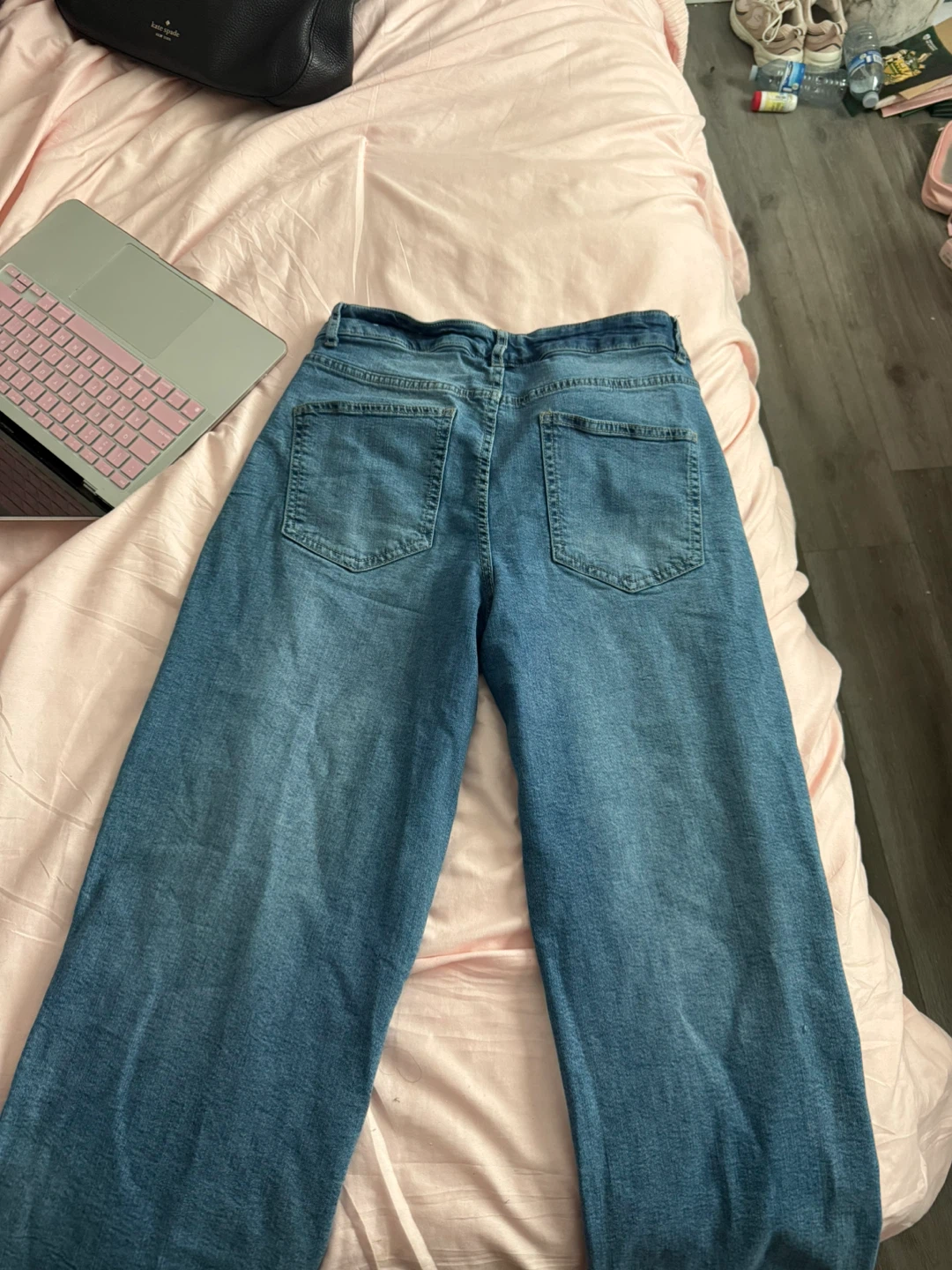 Blue Denim Wide Leg Jeans