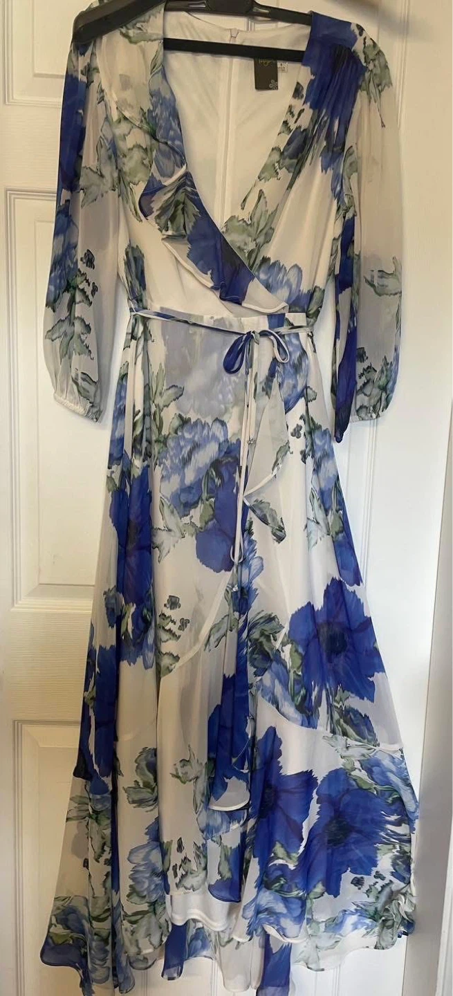 Blue Floral Wrap Maxi Dress