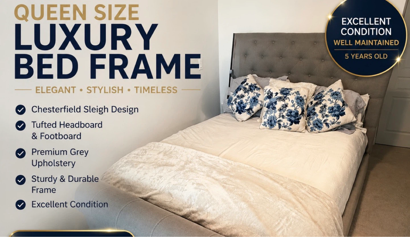 Queen Size Luxury Tufted Bed Frame - Grey - photo 2