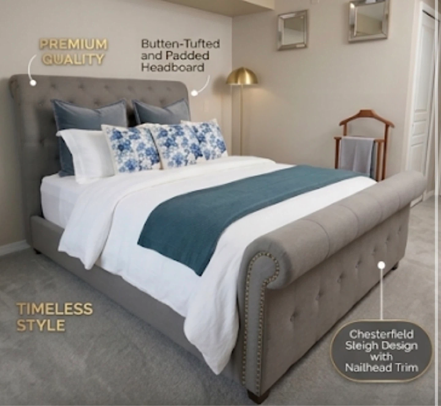 Queen Size Luxury Tufted Bed Frame - Grey