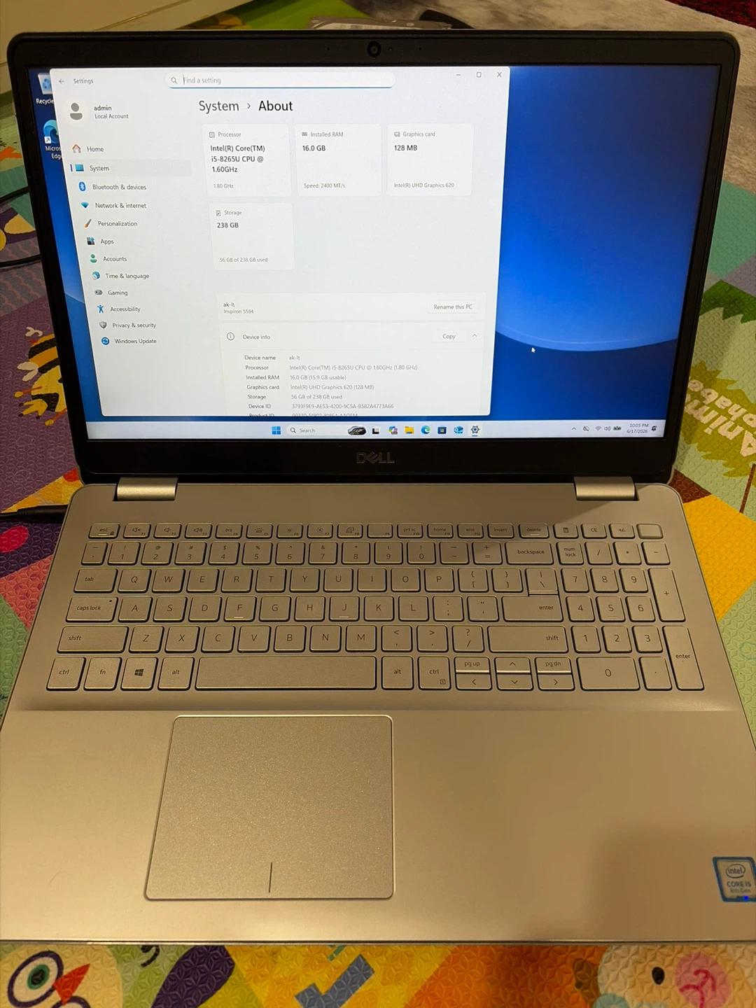 Dell Inspiron 5584 Laptop - Intel Core i5, 16GB RAM, 238GB SSD