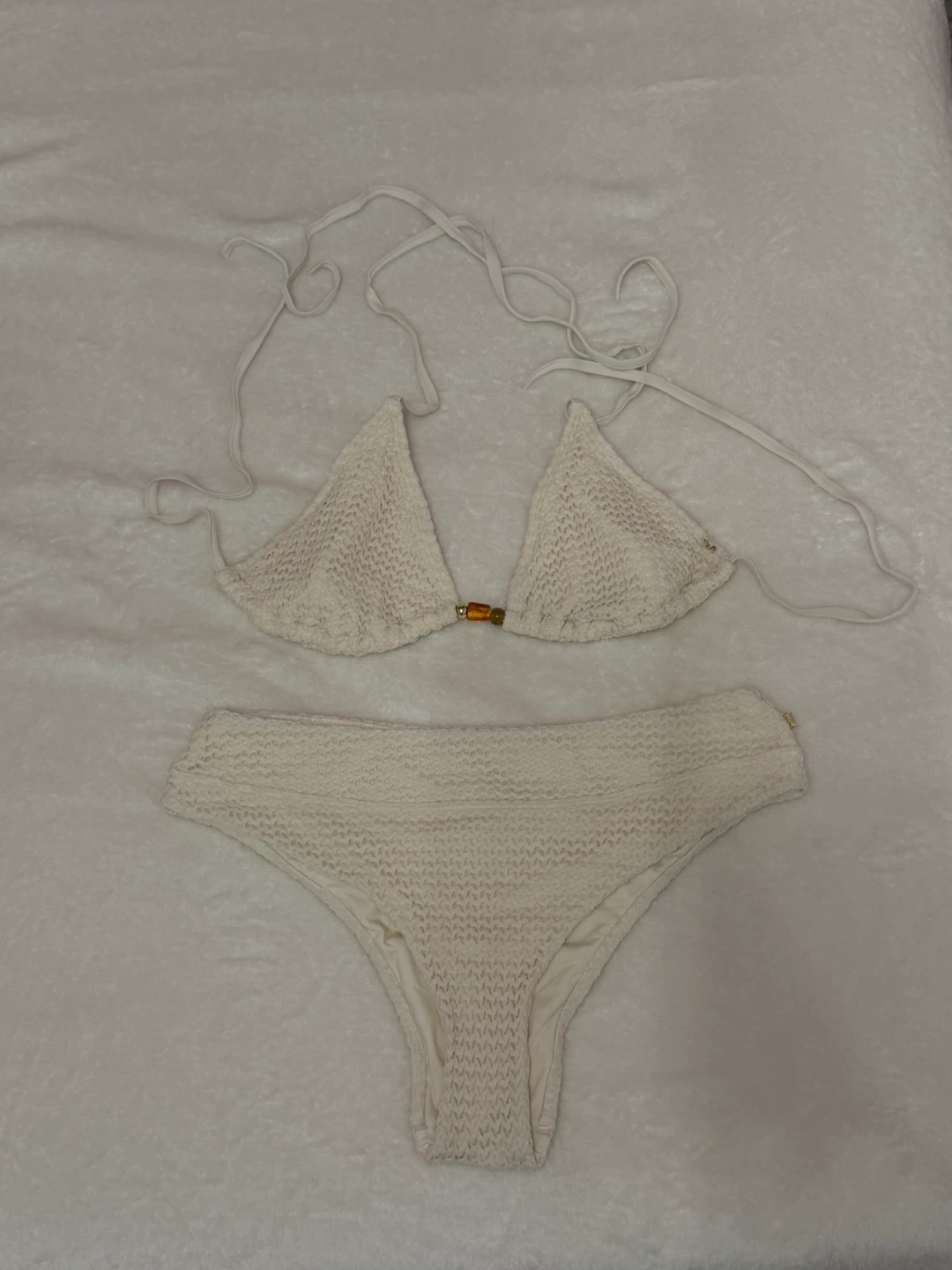 La Vie en Rose Off White Crochet Bikini Set