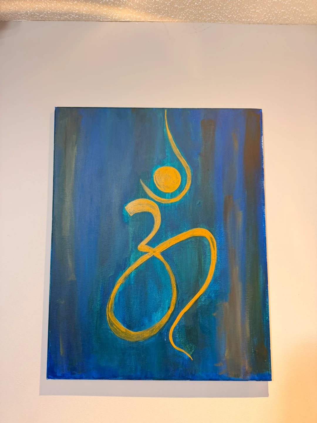 Handmade Om (ॐ) Canvas Painting – Blue & Gold Wall Art - photo 2