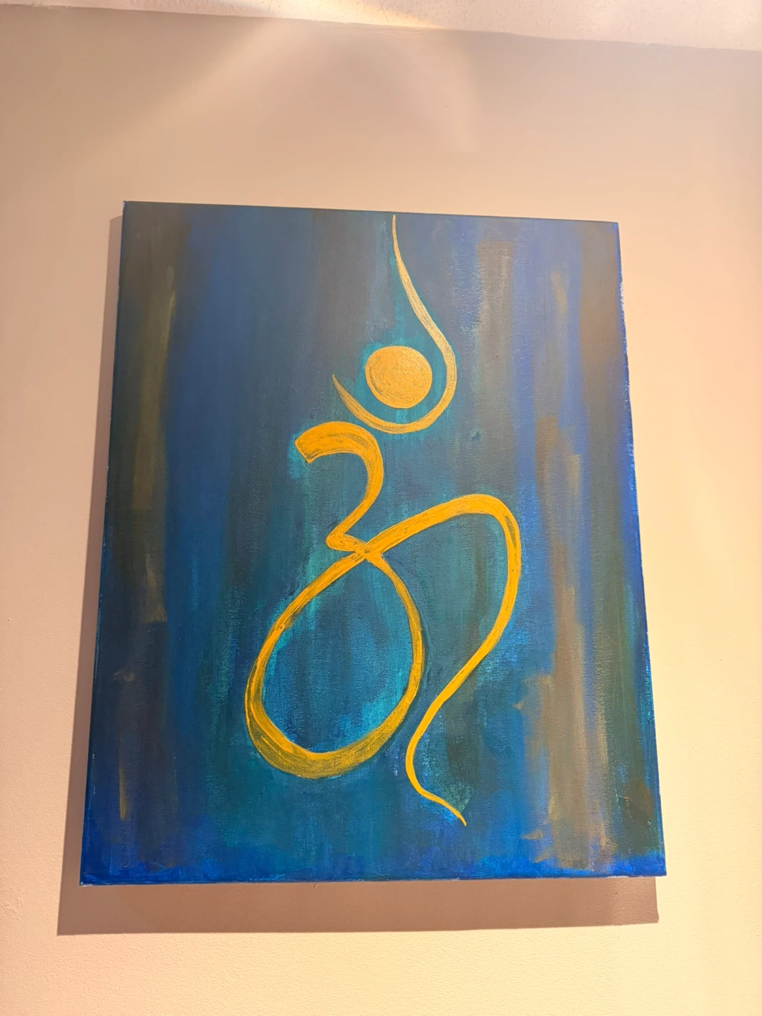 Handmade Om (ॐ) Canvas Painting – Blue & Gold Wall Art - photo 4